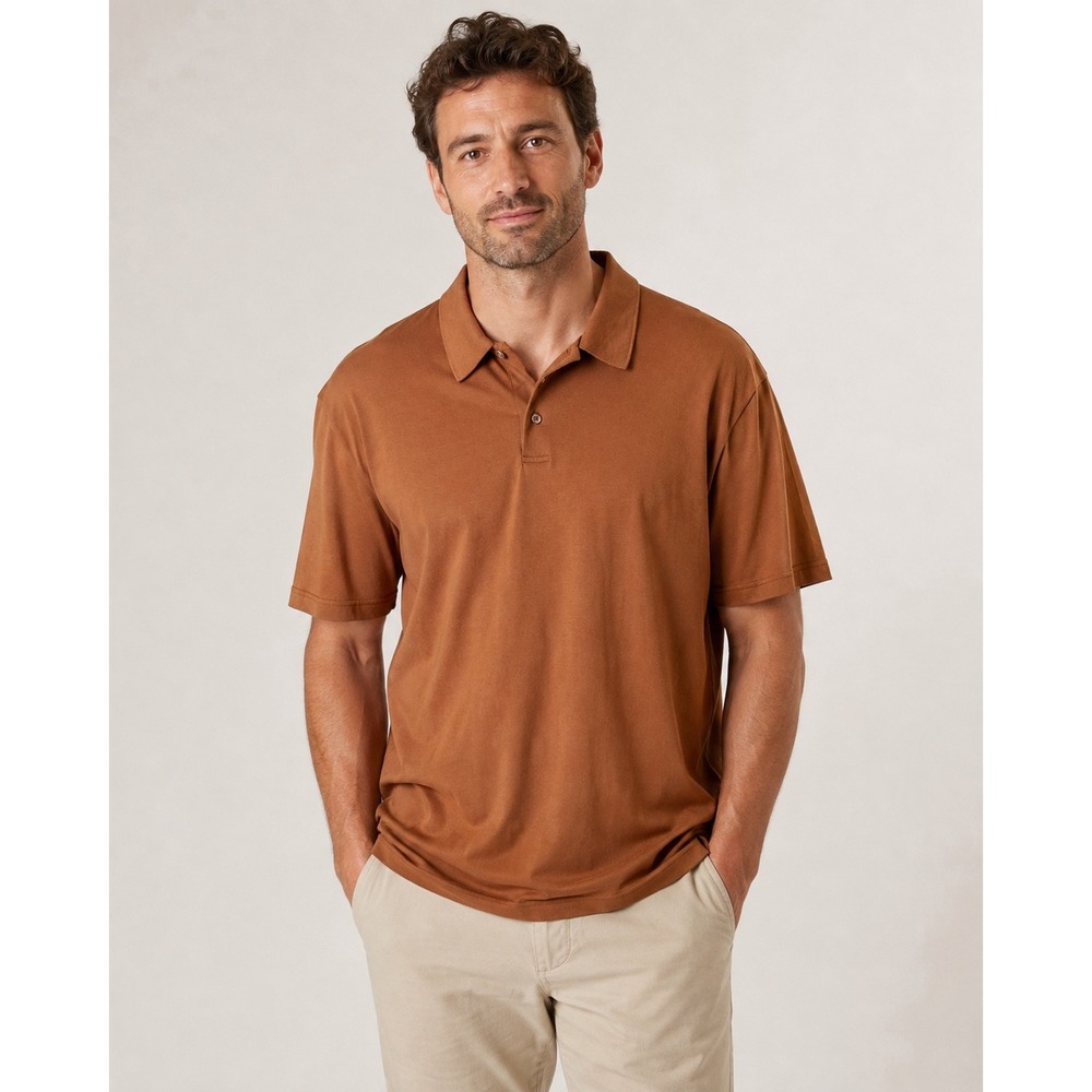 Robert Barakett Polo Shirt Mens XXL Brown Herringbone Pima Cotton Short Sleeve